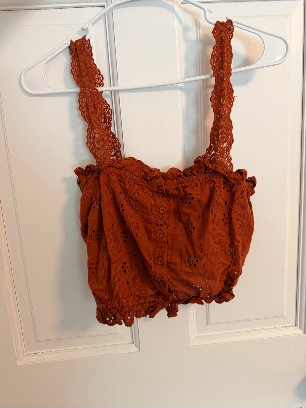 Forever 21 Rust Eyelet Lace-Trim Cropped Camisole